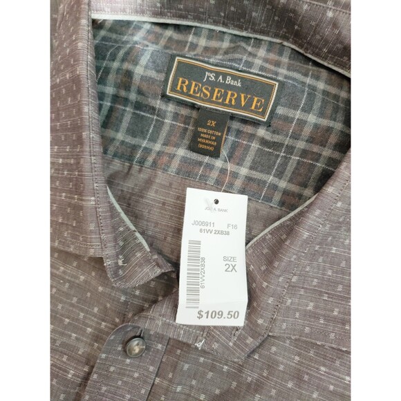 Jos A. Bank Reserve Shirt Mens 2X Big Button-Down Purple Traditional Fit Geometr - Picture 3 of 10